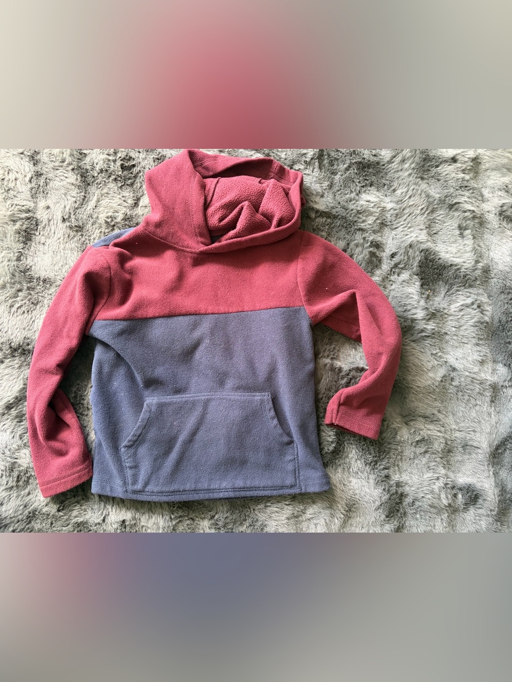 Kids Two-Tone Hooded Fleece Pullover - Rose & Dusty Blue